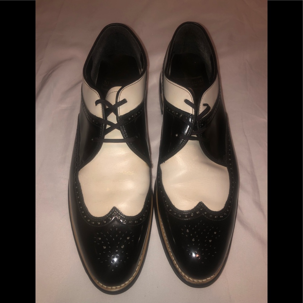 Stacy Adams Black and White Wingtip Saddle Shoes